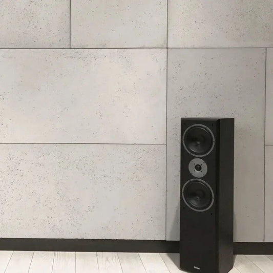 Decorative Industrial Concrete Wall Panels Interior in light background with a speaker WHITE DecorMania.eu