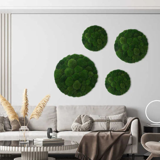 Frameless Pillow Moss Wall Panels Round in cozy living room interior DecorMania.eu