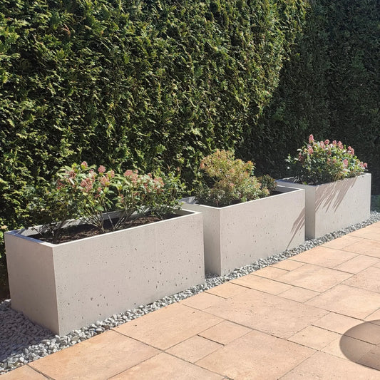 Outdoor Concrete Planters - Rectangle 50x120x50 cm in backyard with plants Decormania.eu