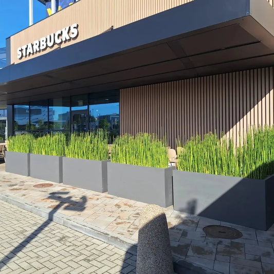 Outdoor Concrete Planters - Rectangle 50x120x50 cm in front of starbucks Decormania.eu