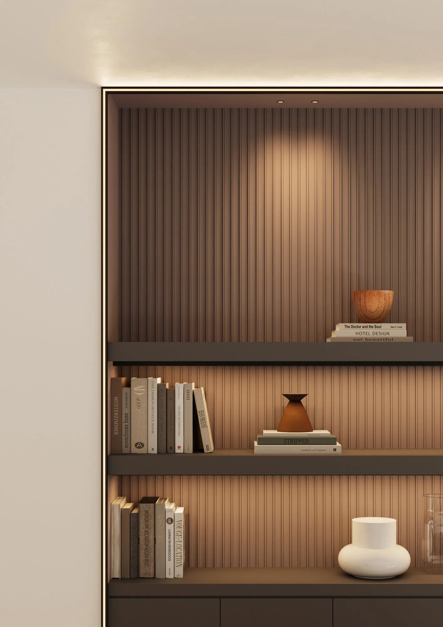 CANELÉ S fluted wall panels in a beige interior.