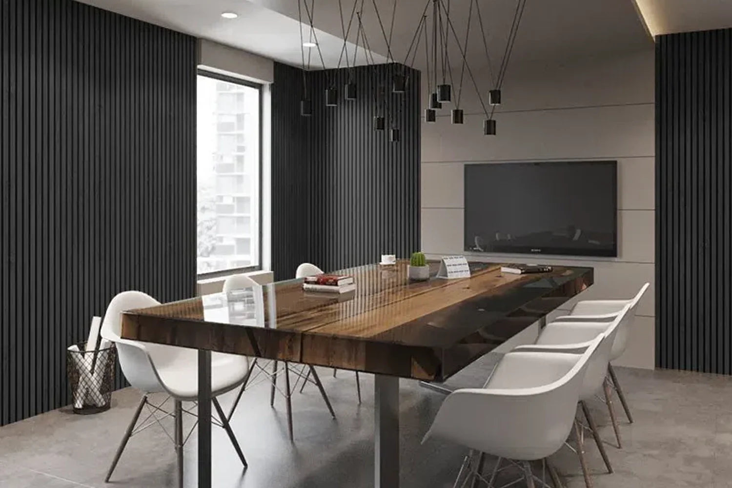 Decorative panels in conference room interior