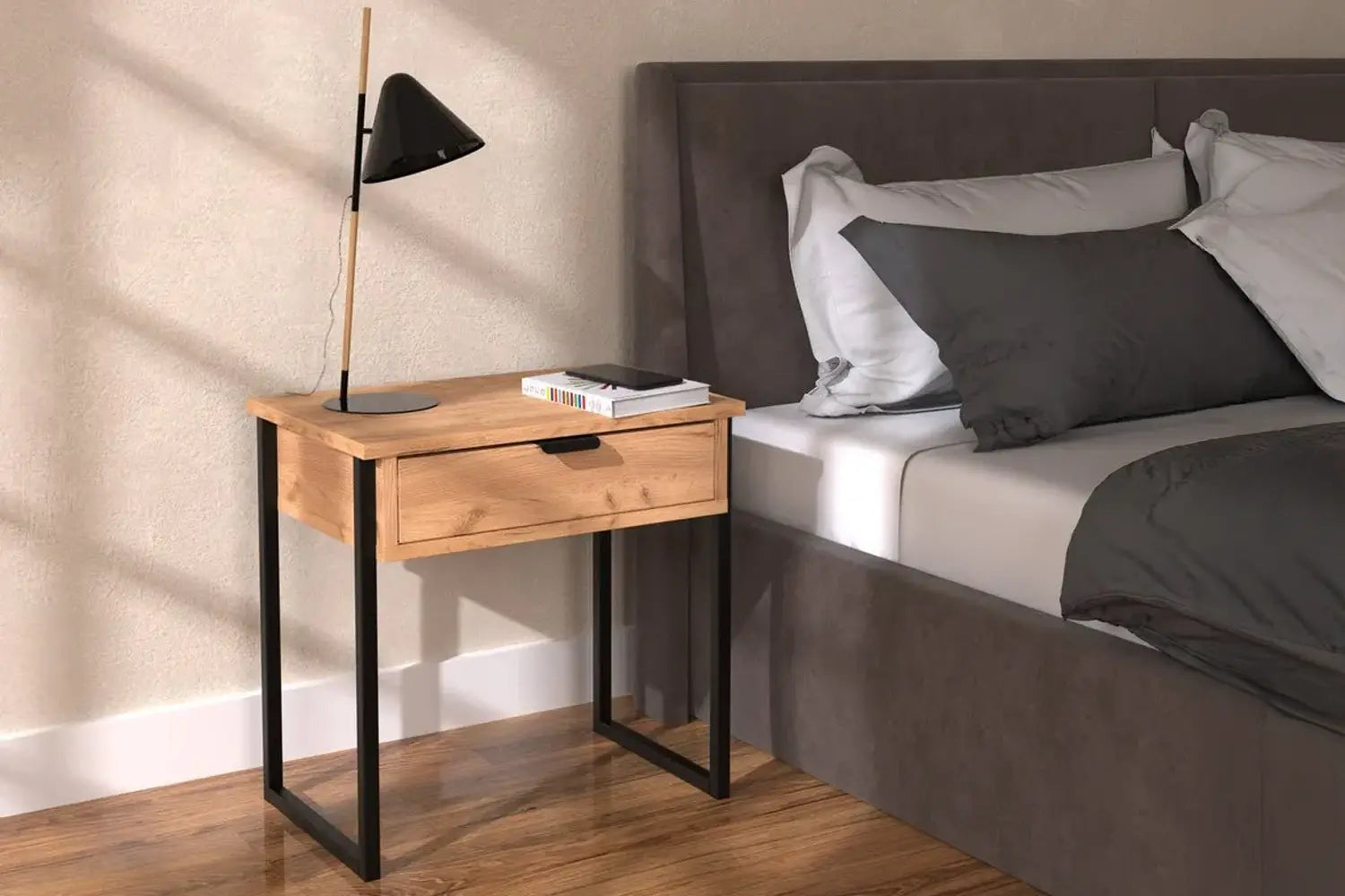 loft oak furniture in bedroom interior