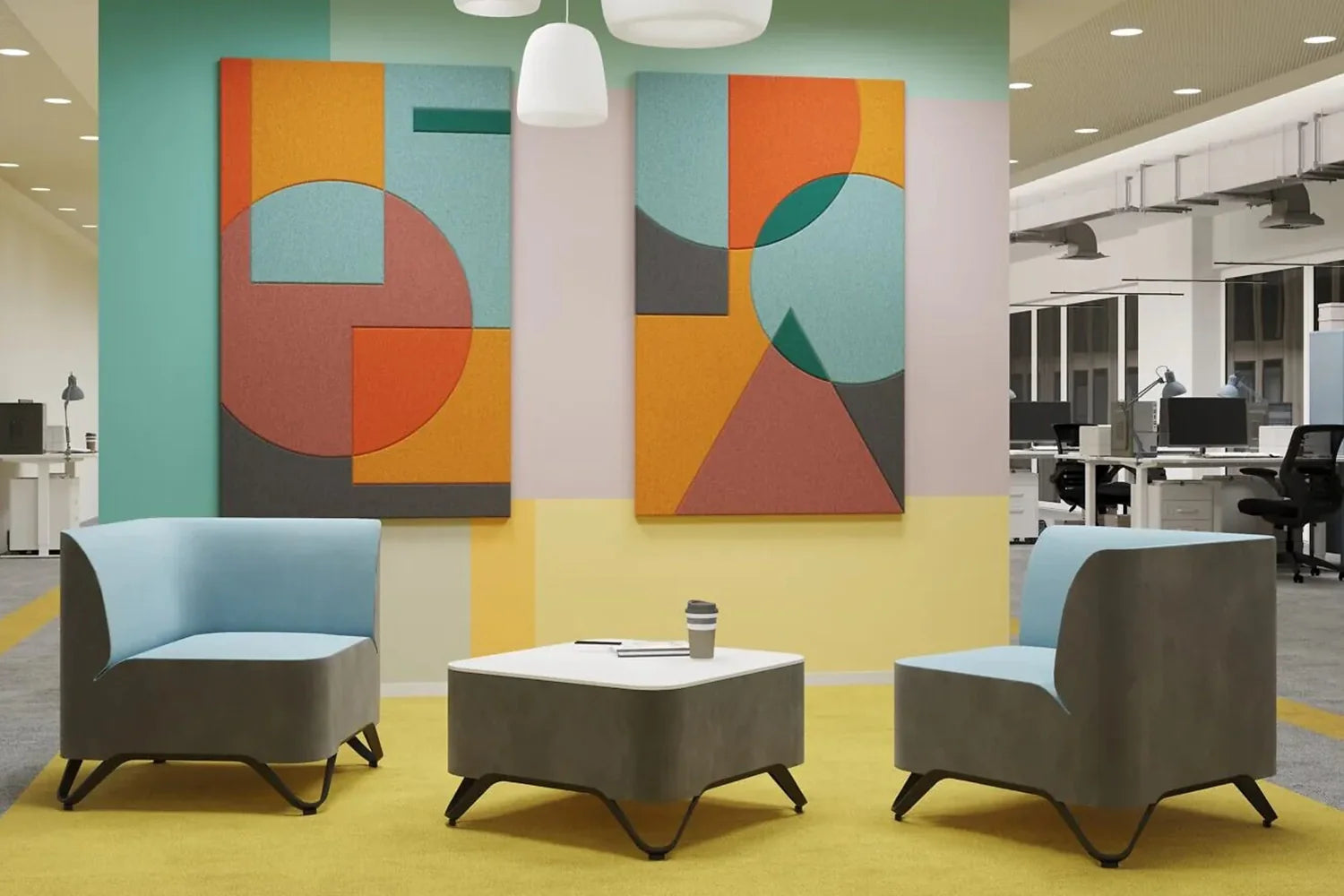 What Wall Art Is Trending 2025? Wall Art Panels in office interior.