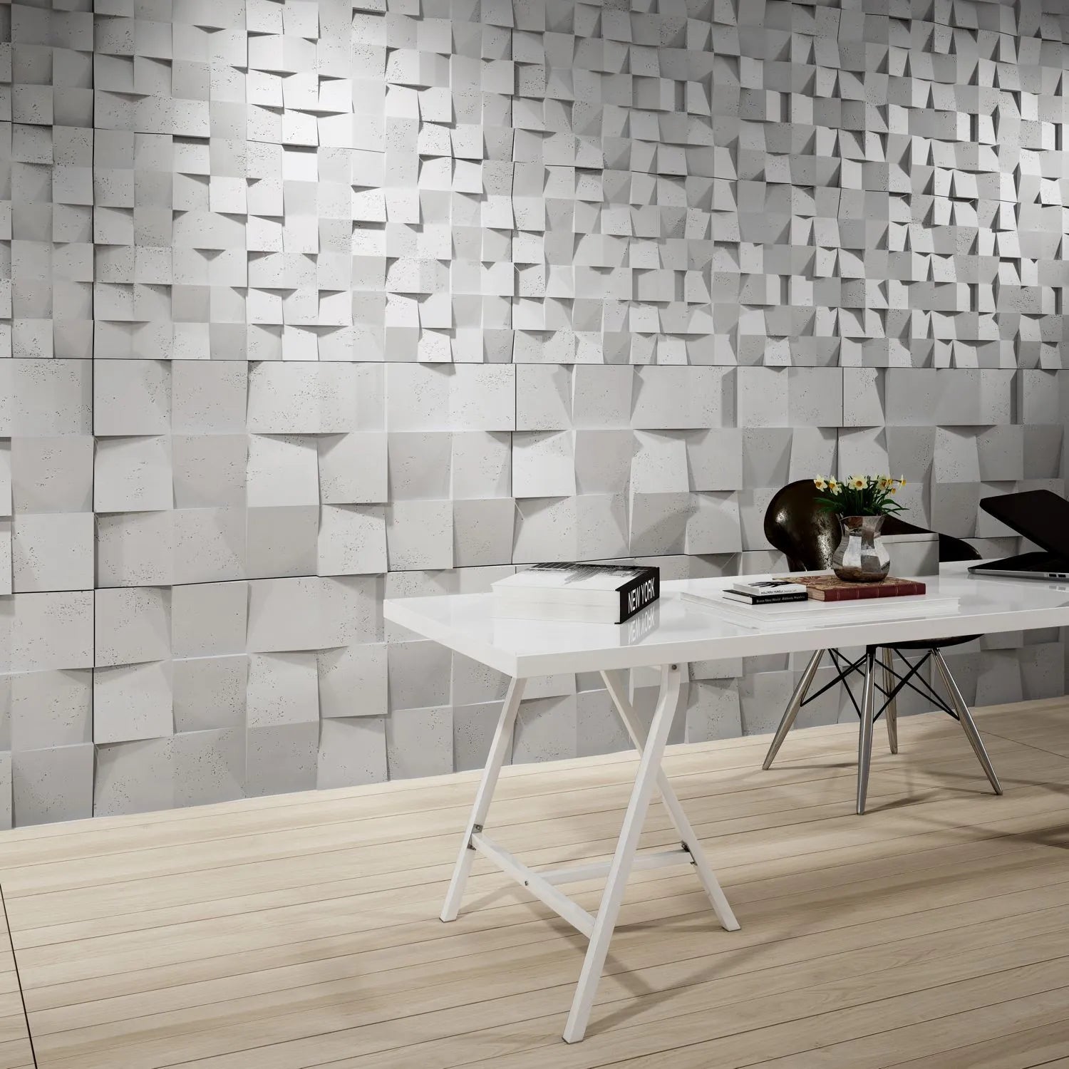3D Concrete Wall Panels MULTISQUARES feature wall in office interior Decormania eu