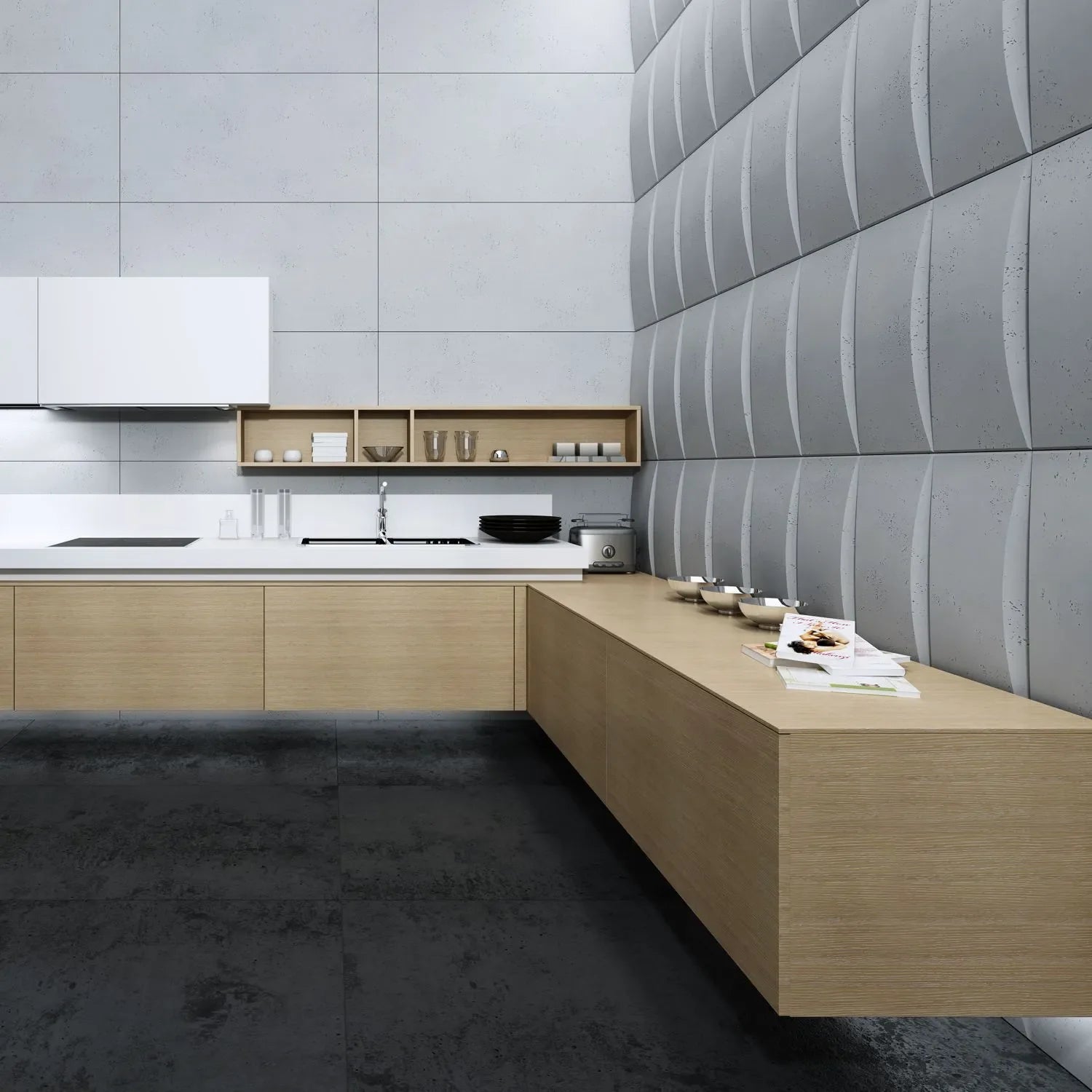3D Concrete Wall Panels block feature wall in KITCHEN interior Decormania EU