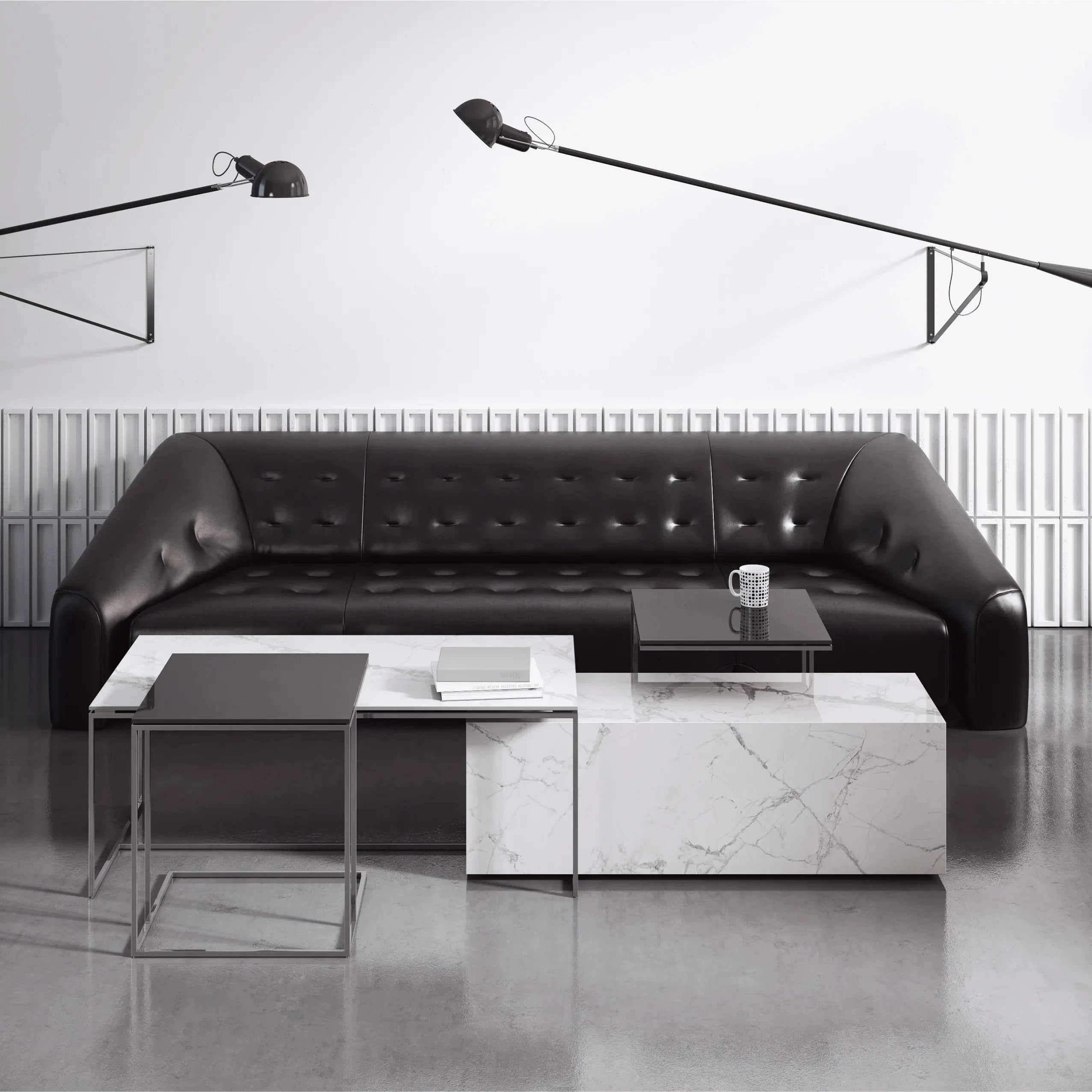 3D Concrete Wall Panels in living room interior BLOCKS Decormania EU