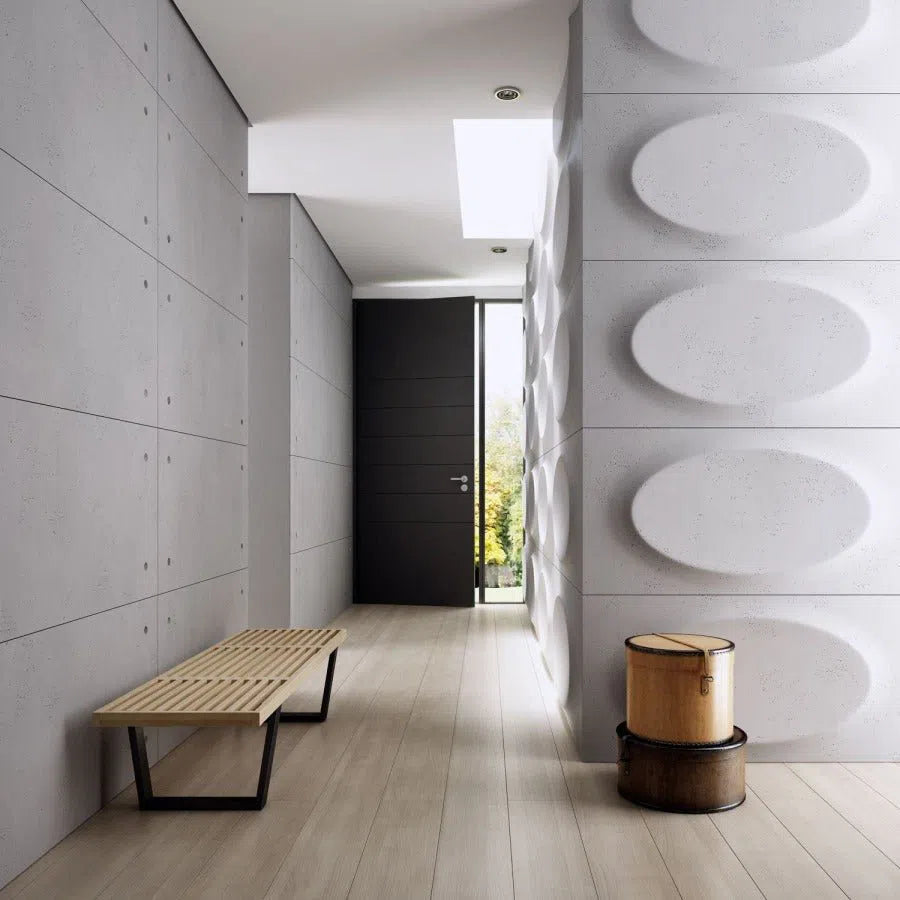 3D Concrete Wall Panels OVAL in a modern hallway | DecorMania eu