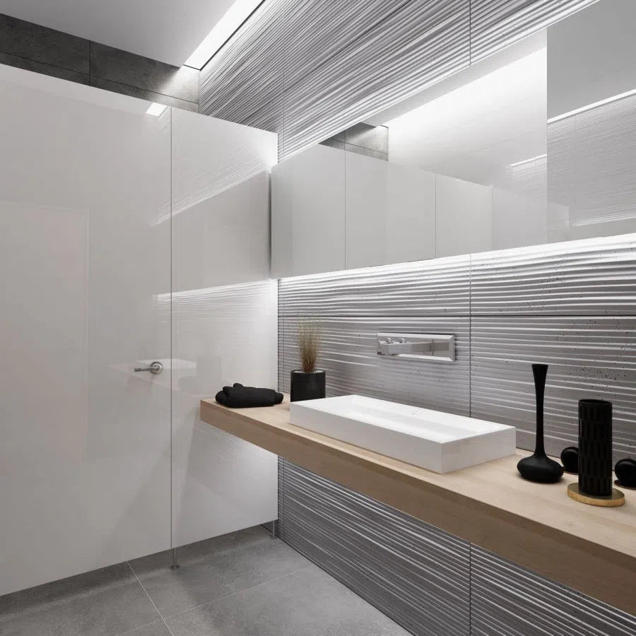 3D Concrete Wall Panels in bathroom interior RIDGES Decormania EU