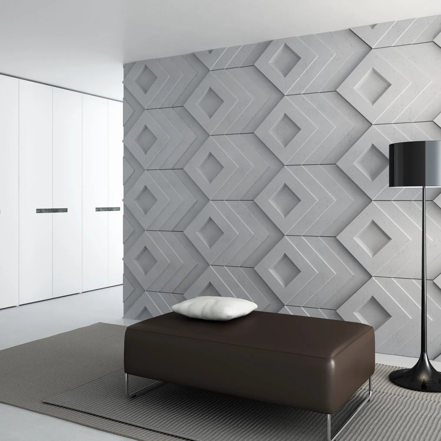 3D Concrete Wall Panels SHADOW feature wall in living room interior Decormania EU