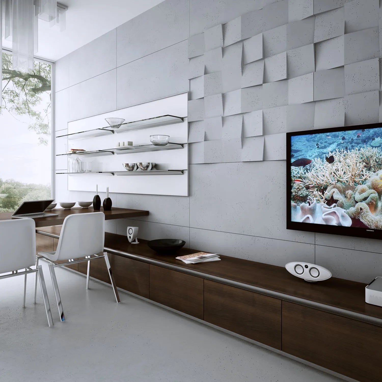 3D Concrete Wall Panels SQUARES feature wall in office interior Decormania EU