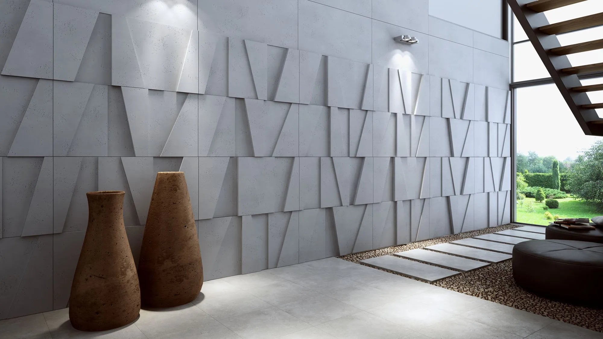 3D Concrete Wall Panels BOOKCASE feature wall in office interior Decormania EU