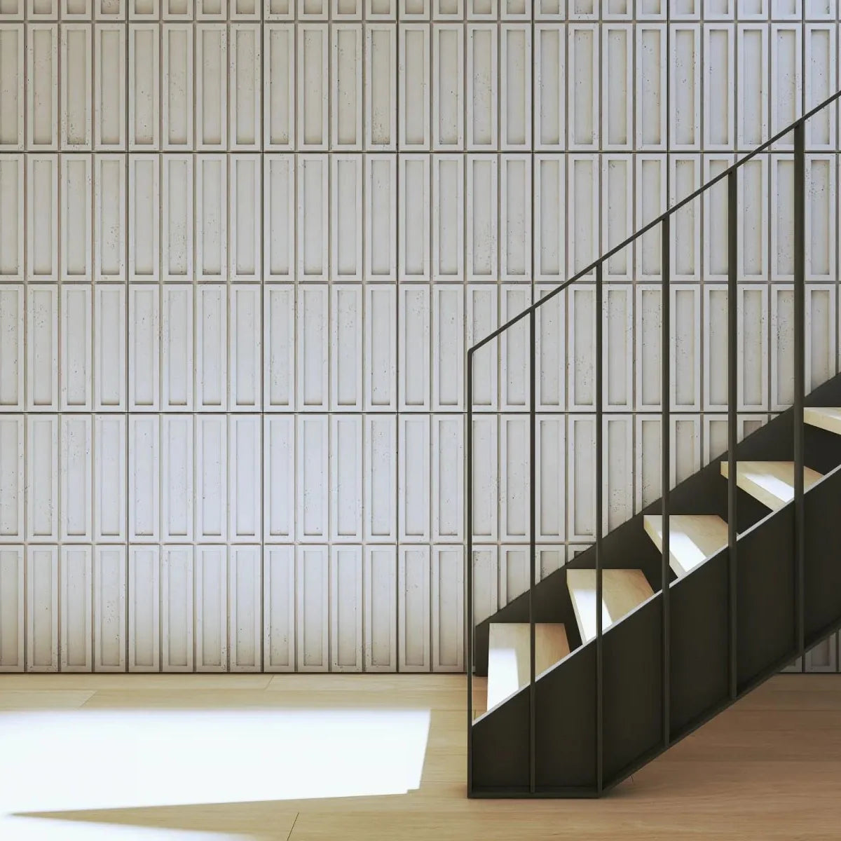 3D Concrete Wall Panels BLOCKS in hallway interior near the staircase Decormania EU