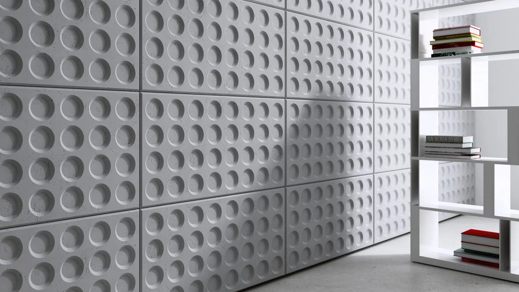 3D Concrete Wall Panels CONNECT in a modern library | DecorMania eu