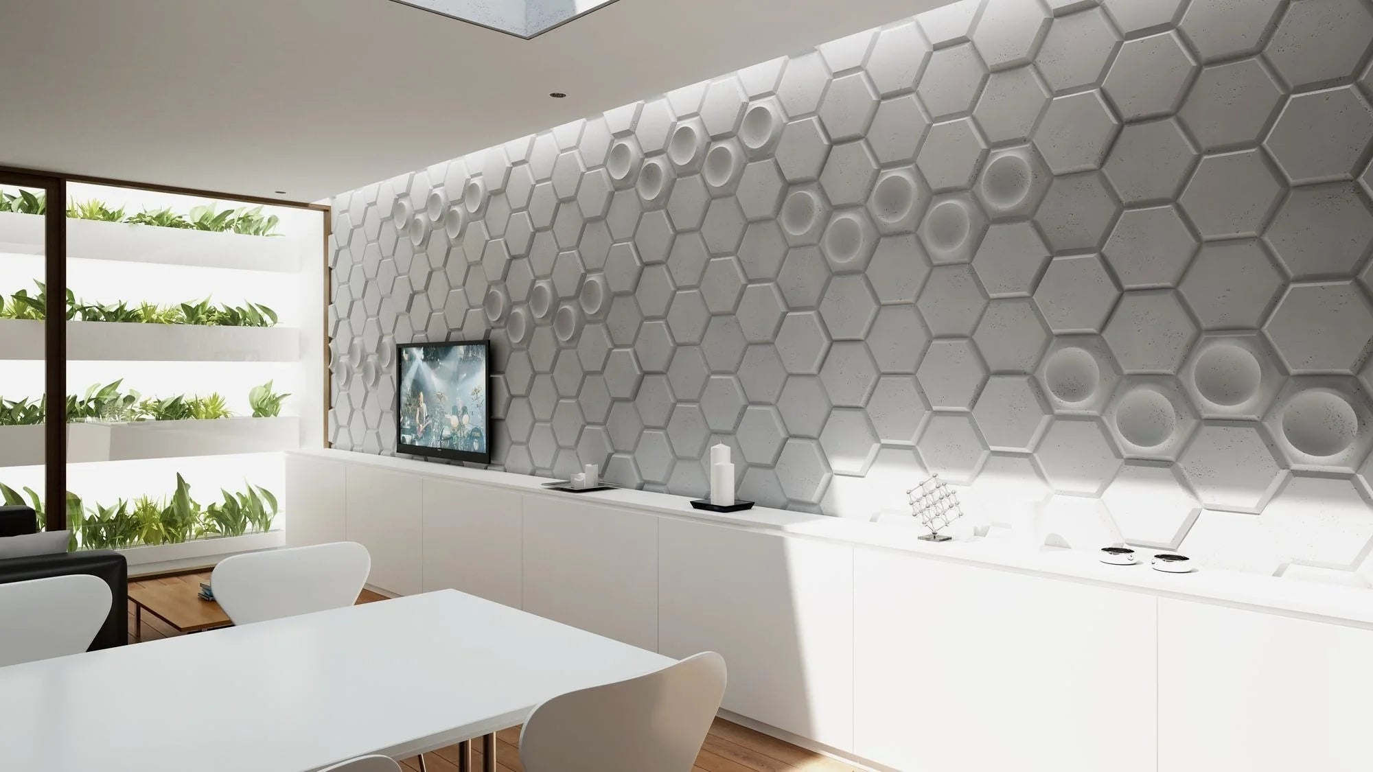 3D Concrete Wall Panels HEXAGON feature wall in open space interior Decormania EU