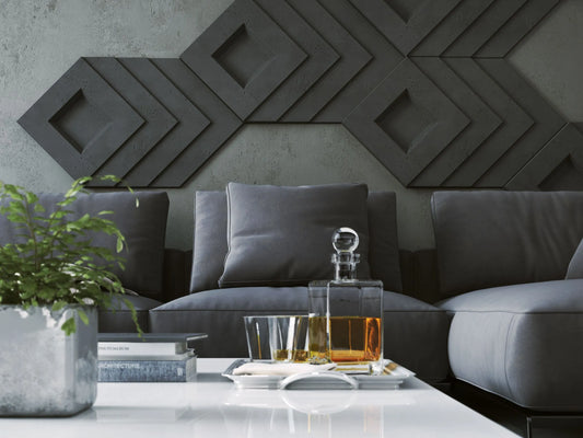 3D Concrete Wall Panels SHADOW feature wall in living room interior Decormania EU