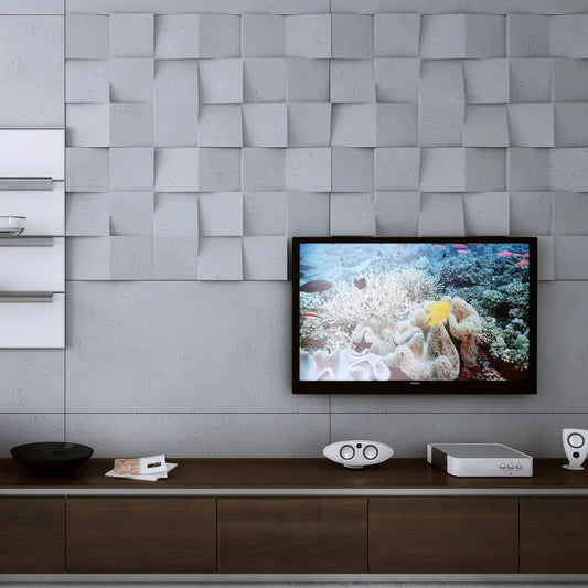 3D Concrete Wall Panels SQUARES feature wall in living room interior Decormania EU