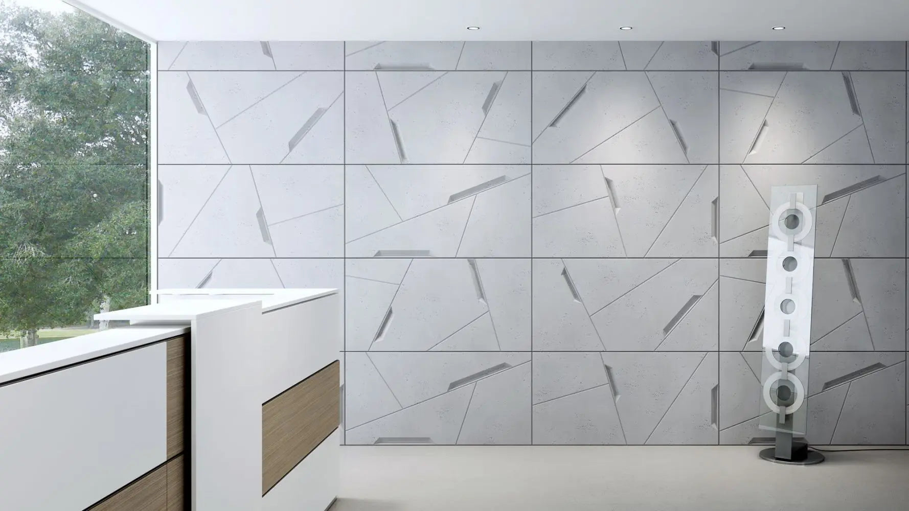 3D Concrete Wall Panels STOWAWAY feature wall in modern interior Decormania EU