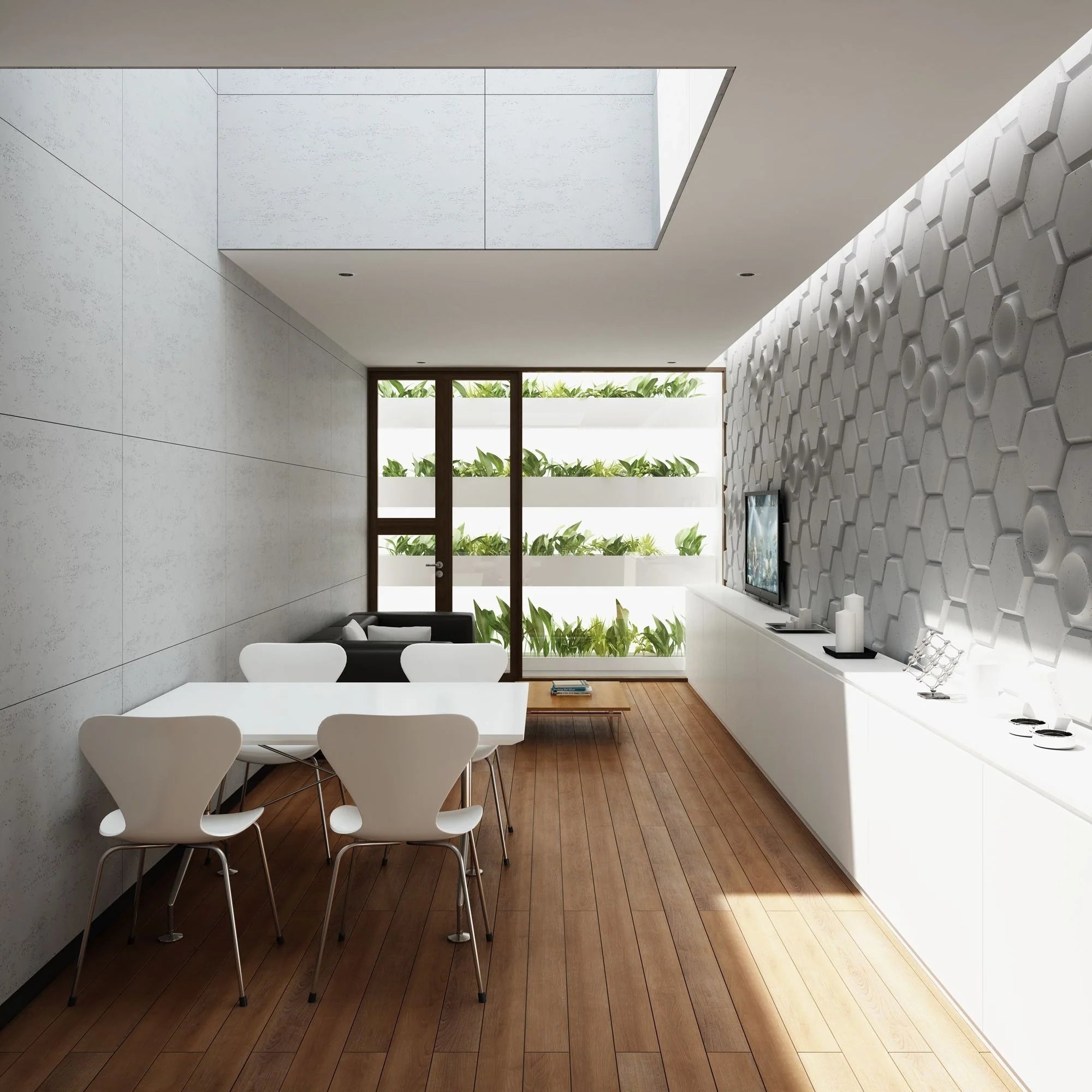 3D Concrete Wall Panels HEXAGON feature wall in kitchen interior Decormania EU