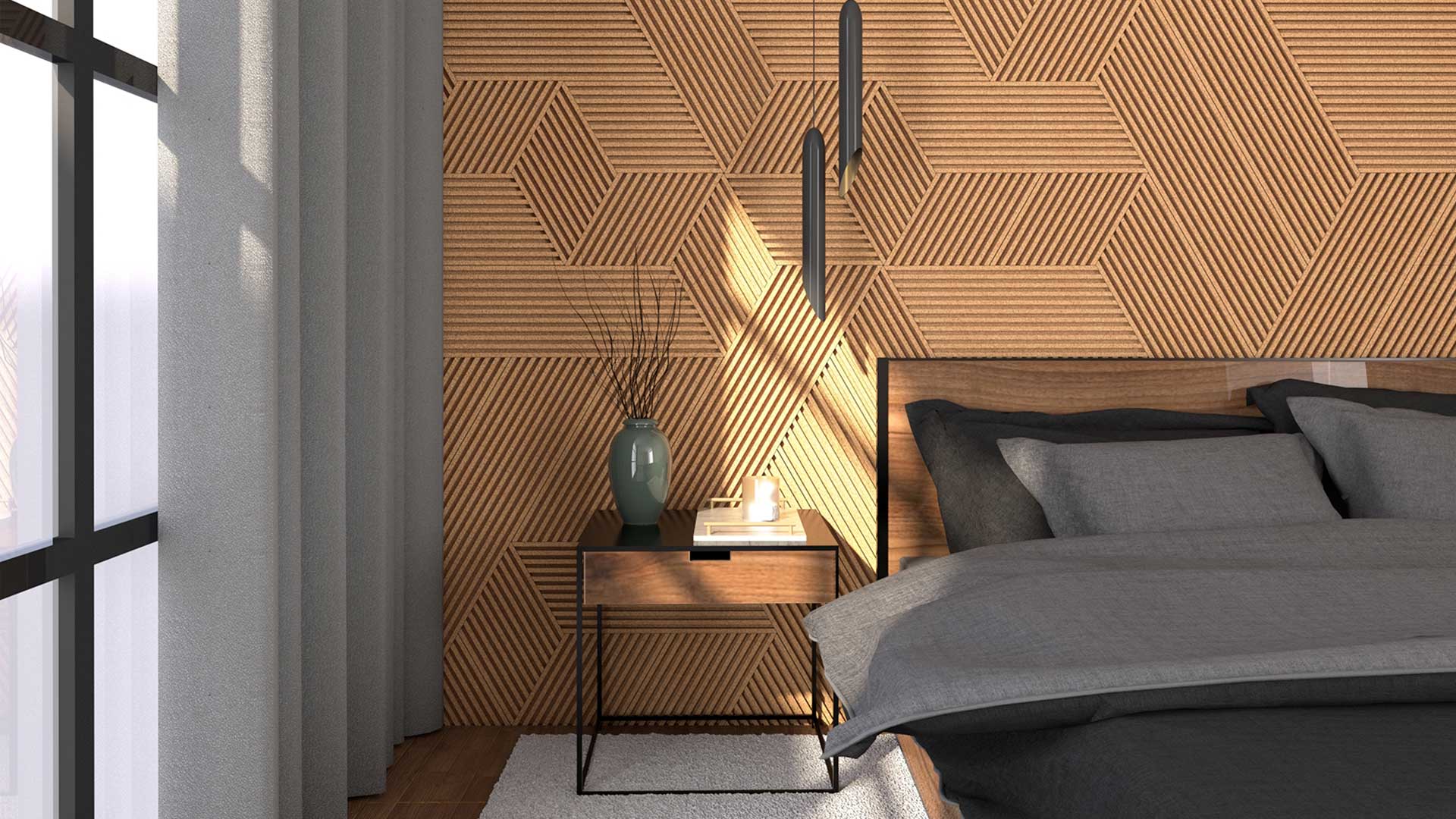 Unique and decorative BROWN cork wall tiles 3D LINE