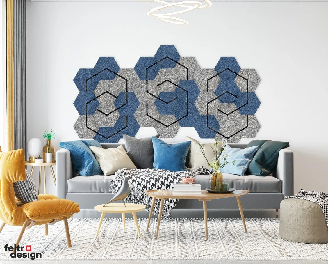 3D Felt Wall Tiles DECO2 composition in living room Decormania EU