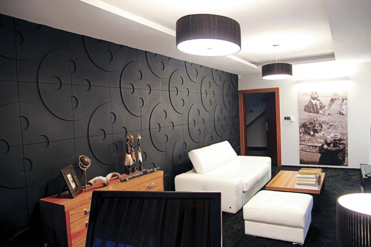 3D Gypsum Wall Art Panels in grey interior BUTTONS DecorMania.eu