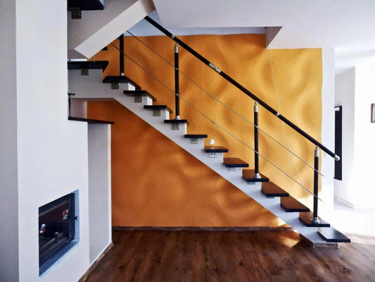 3D Gypsum Wall Art Panels CURVES near the staircase DecorMania.eu