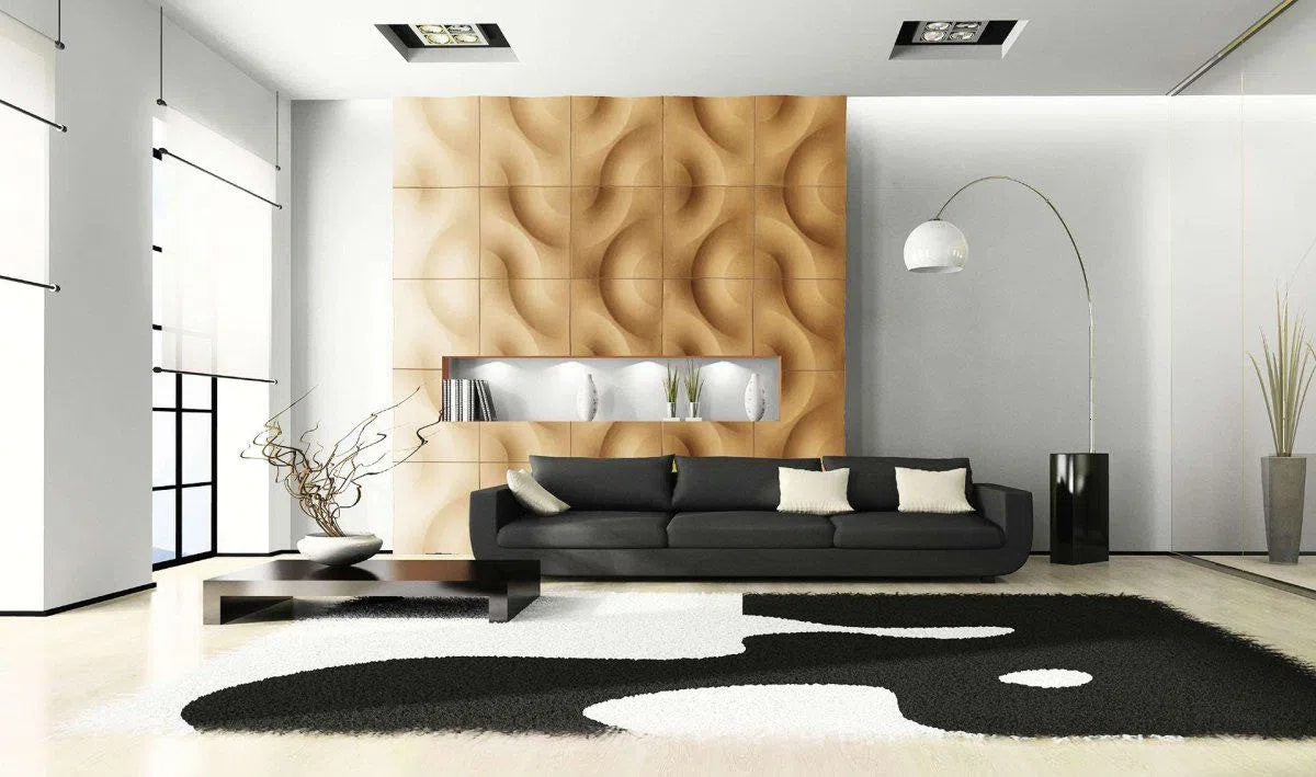 3D Gypsum Wall Art Panels CURVES in living room interior DecorMania.eu