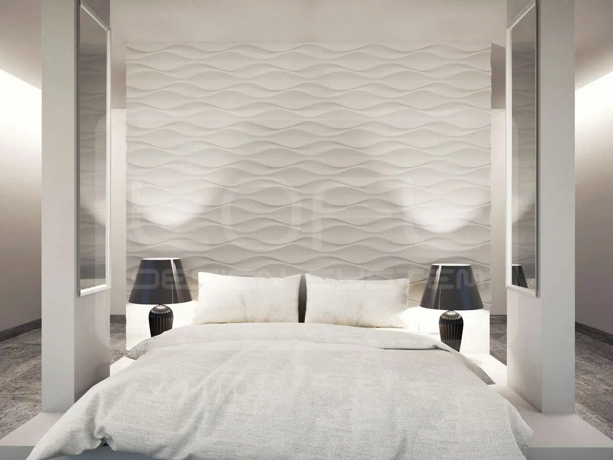 3D Gypsum Wall Art Panels in white colour interior FLOW Deomania.eu