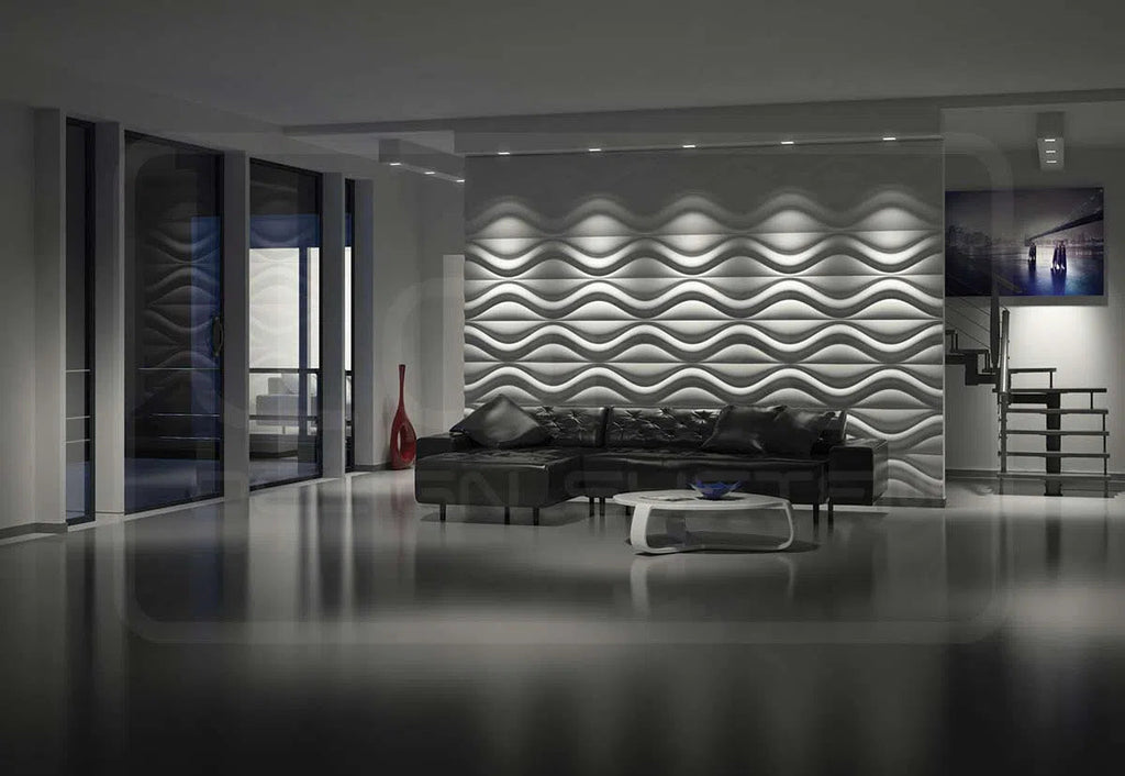3D Gypsum Wall Art Panels in grey colour interior HOURGLASS DecorMania.eu