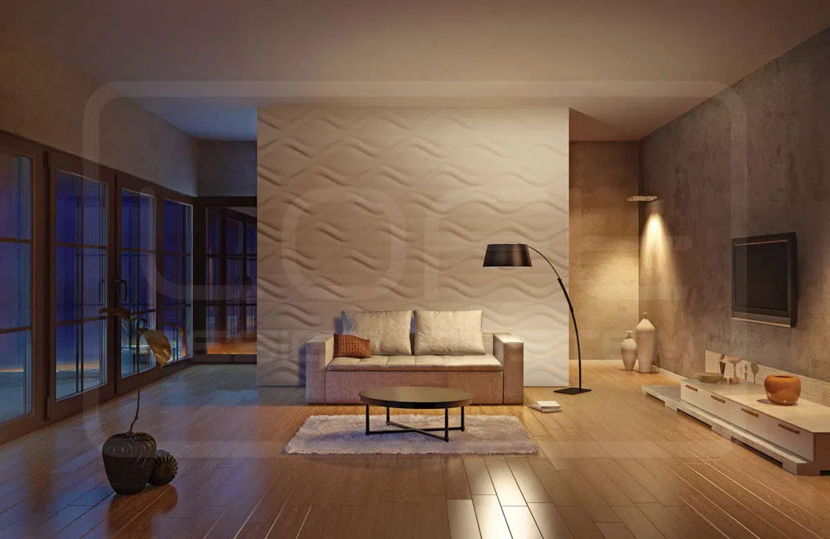 3D Gypsum Wall Art Panels HOURGLASS in living room interior DecorMania.eu