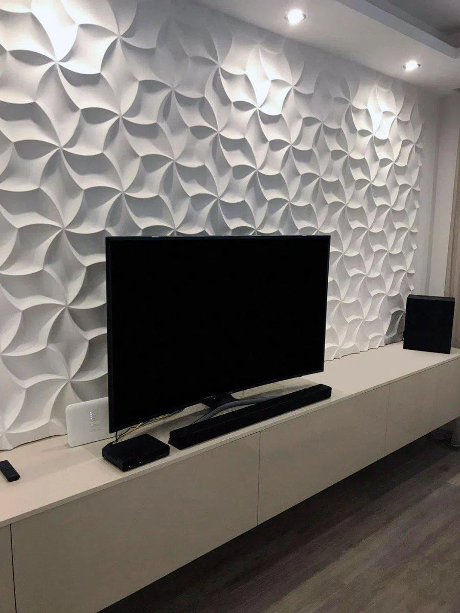 3D Gypsum Wall Art Panels in living room interior MERINGUE DecorMania.eu