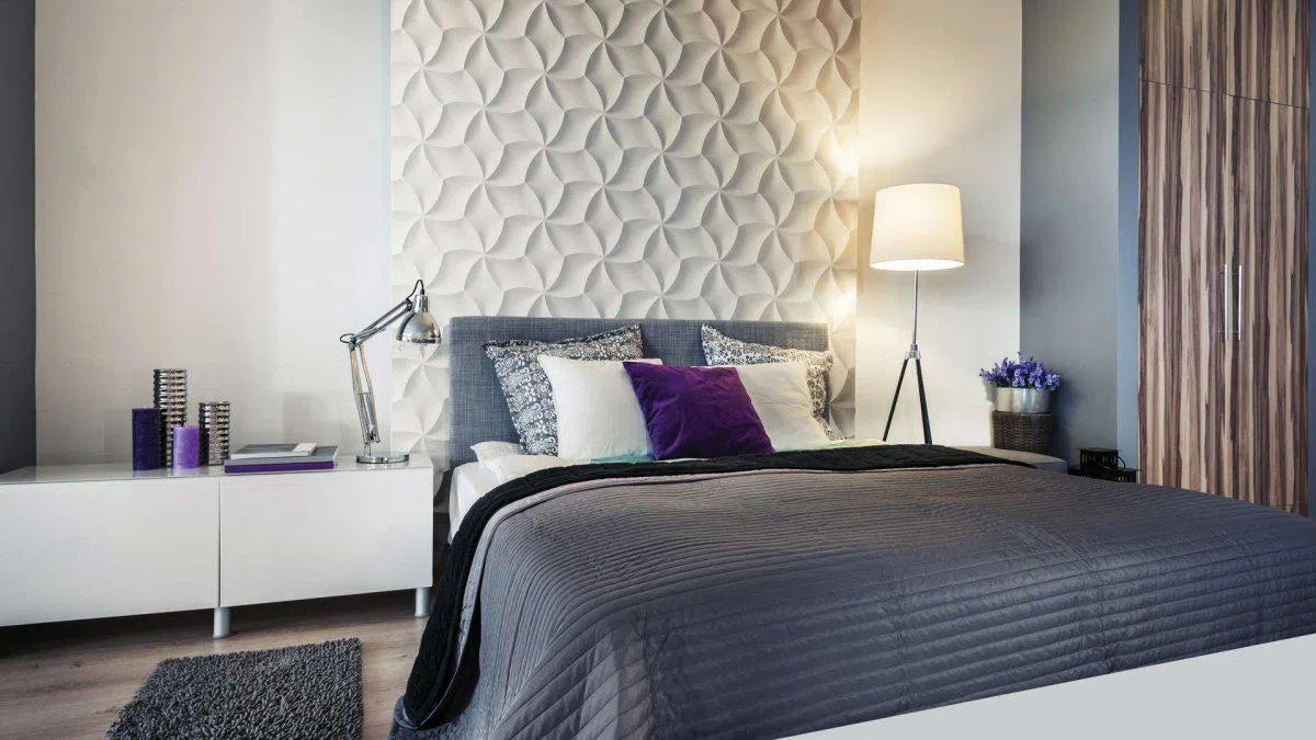 3D Gypsum Wall Art Panels in bedroom interior MERINGUE DecorMania.eu