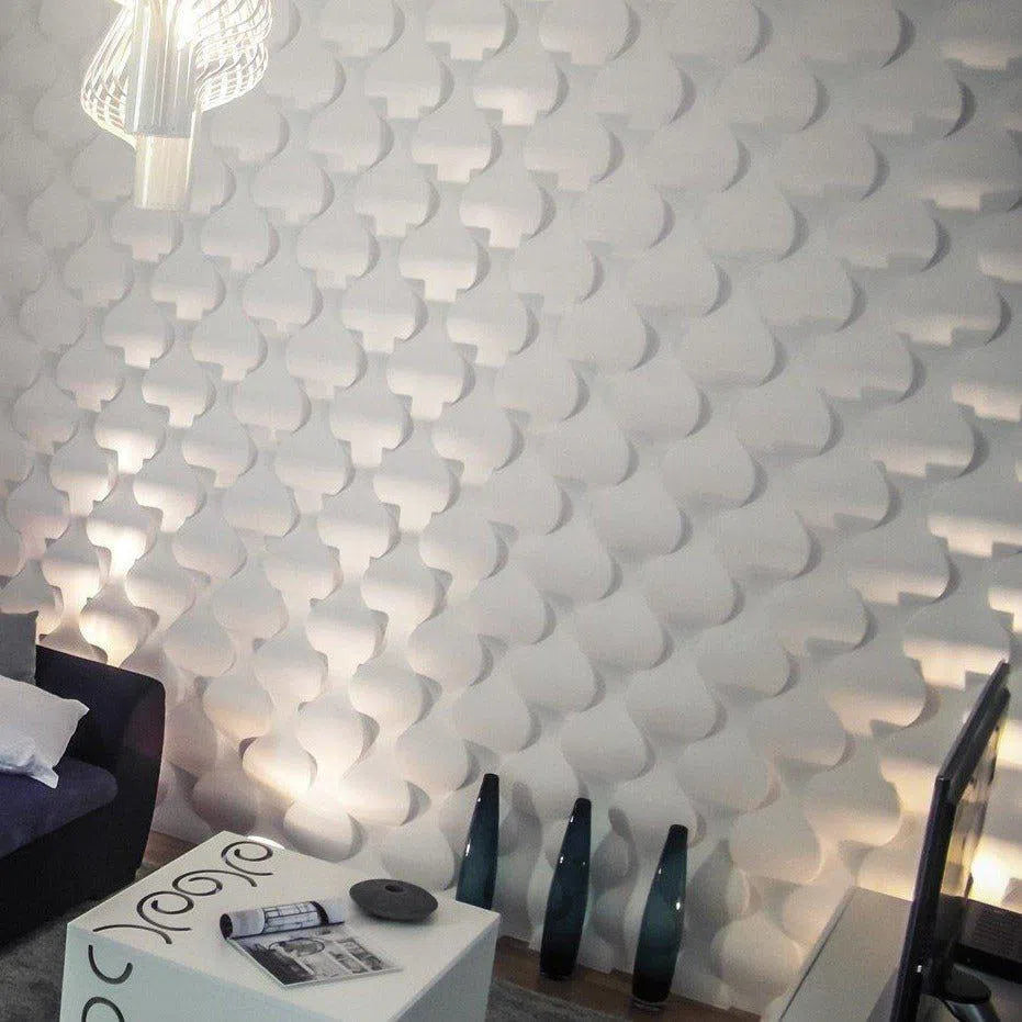 3D Gypsum Wall Art Panels on an accent wall closeup RAINDROP 60x60cm Decormania.eu