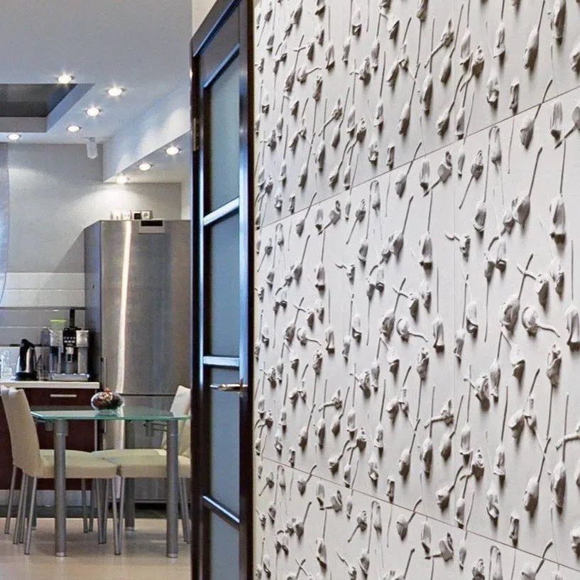 3D Gypsum Wall Art Panels accent wall closeup ROSE GARDEN Decormania.eu