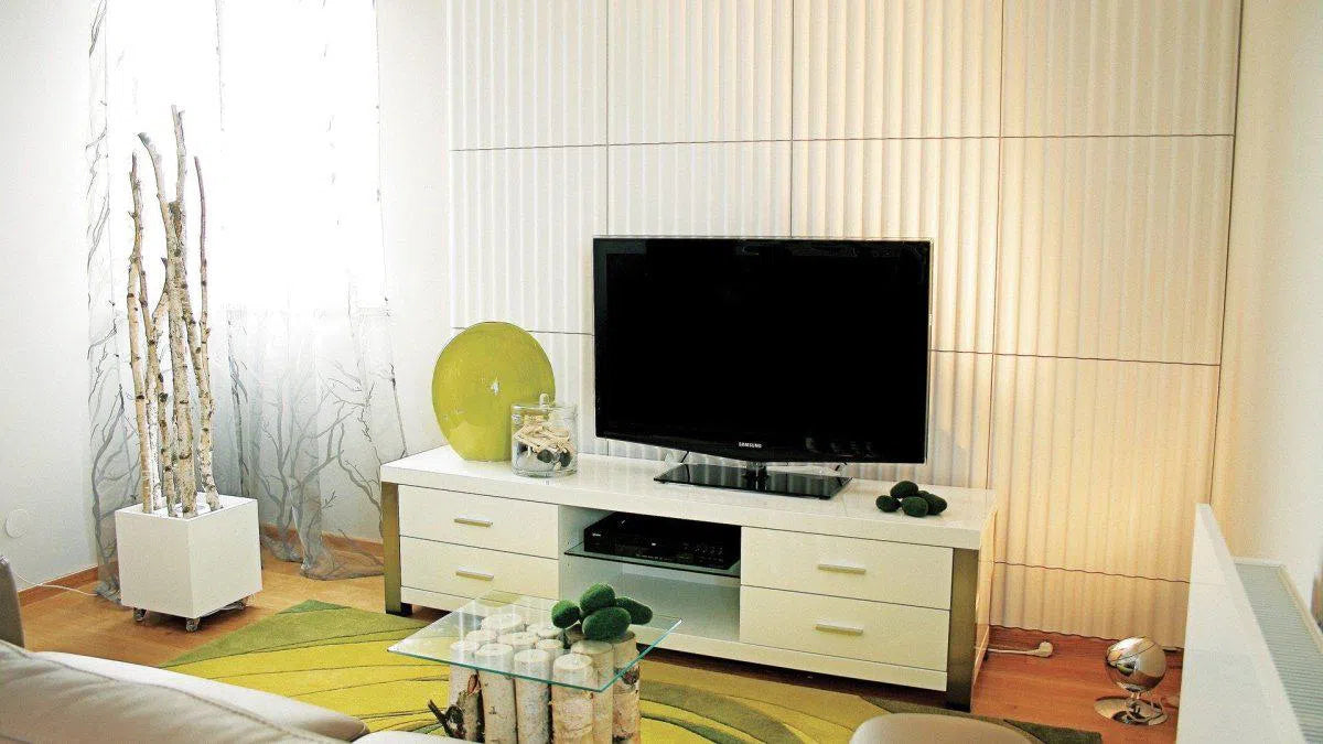 3D Gypsum Wall Art Panels accent wall in living room interior RUFFLES DecorMania.eu