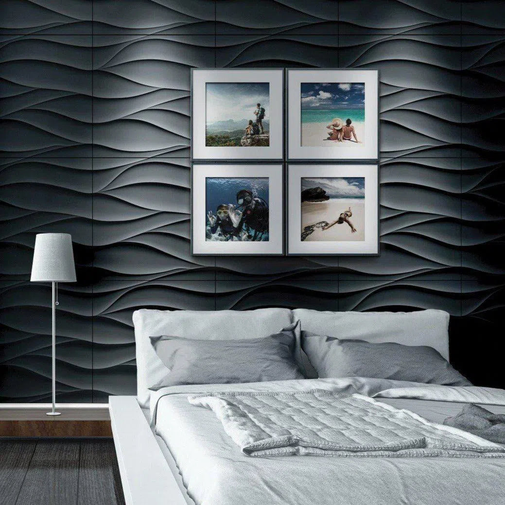 3D Gypsum Wall Art Panels in bedroom interior closeup SAND STORM DecorMania.eu