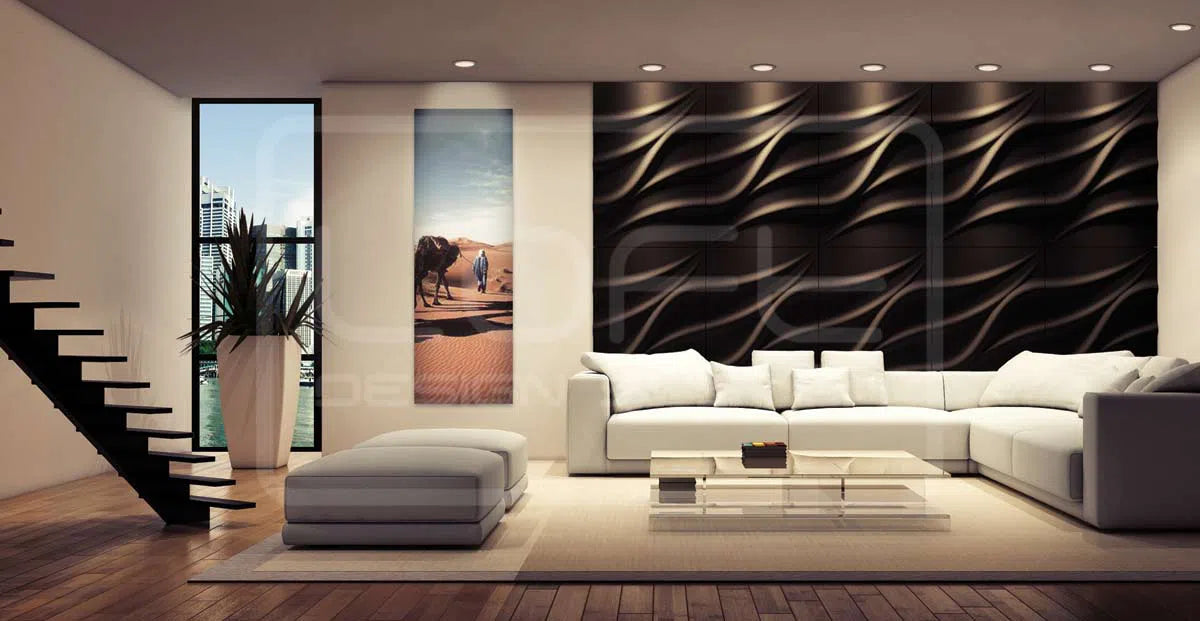 3D Gypsum Wall Art Panels TIDE in living room interior DecorMania.eu