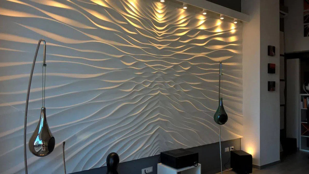 3D Gypsum Wall Panels Mural Set  accent wall in white interior ILLUSION DecorMania.eu