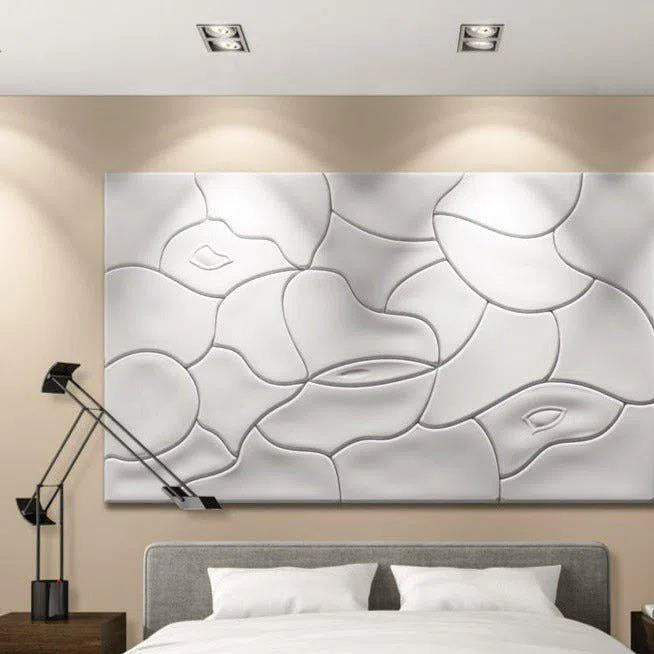 3D Gypsum Wall Panels Mural Set in bedroom interior closeup MOUGINS DecorMania.eu
