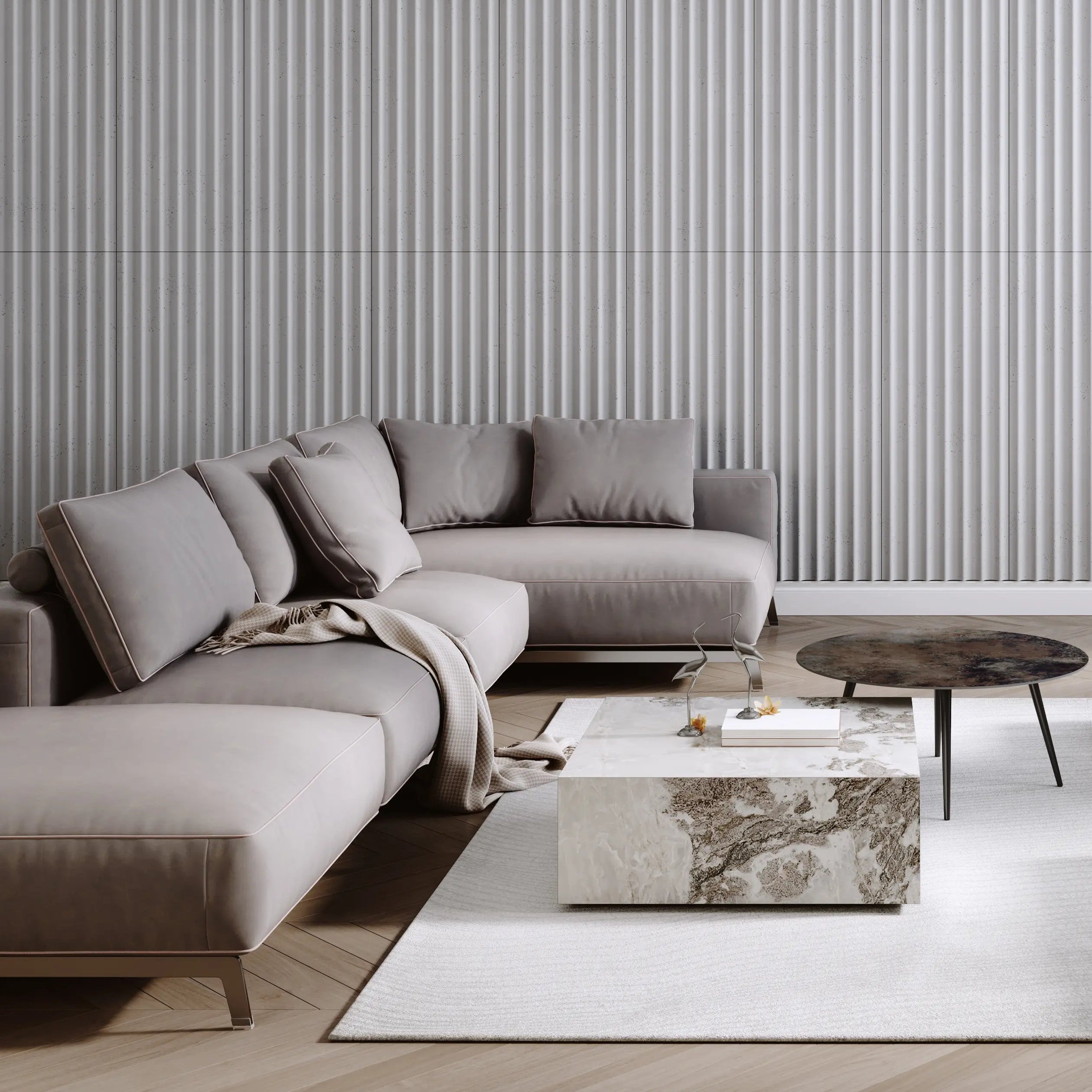 3D Concrete Wall Panel GROOVER S in living room interior DecorMania.EU