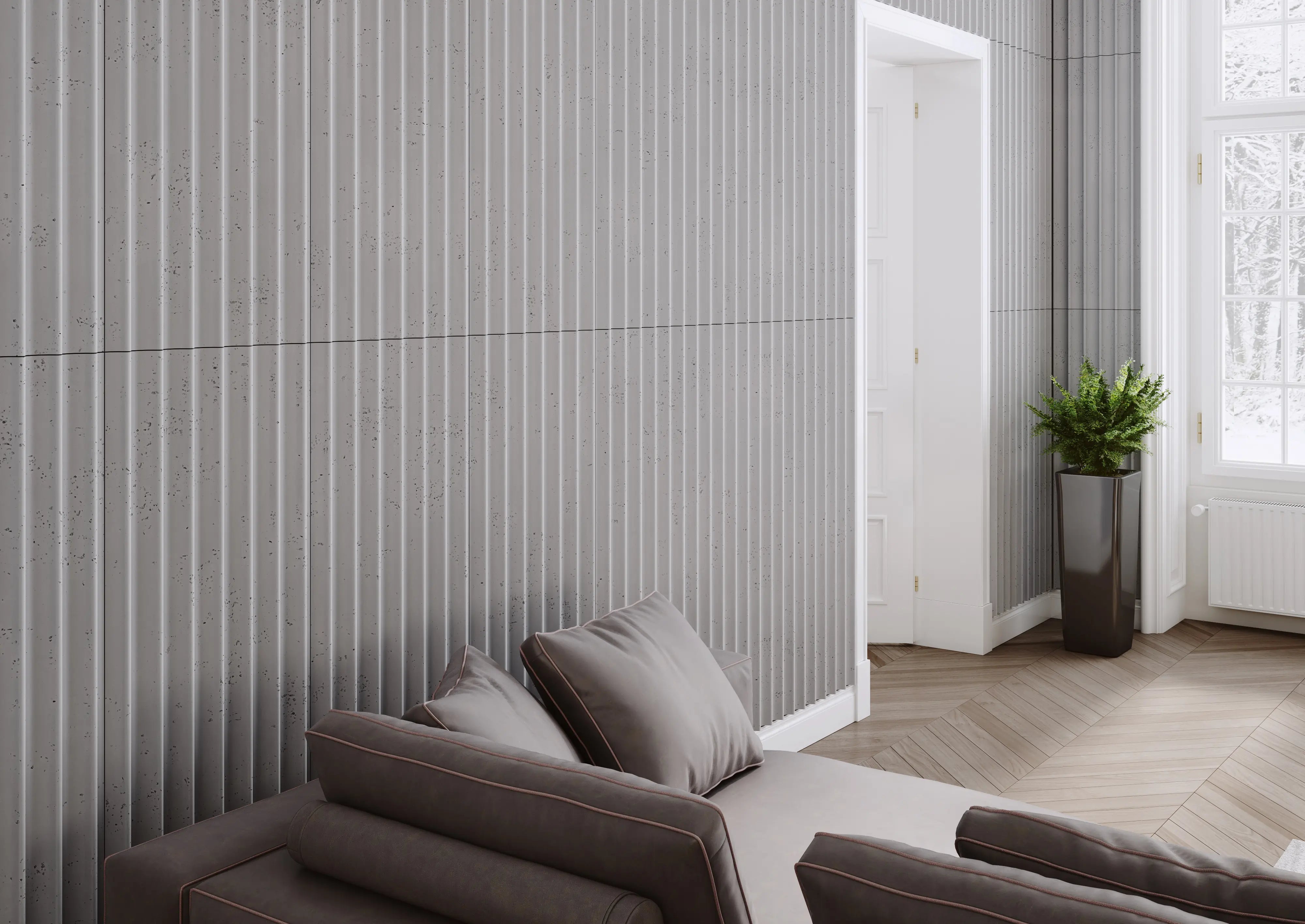 3D Concrete Wall Panel GROOVER S living room accent wall DecorMania.eu