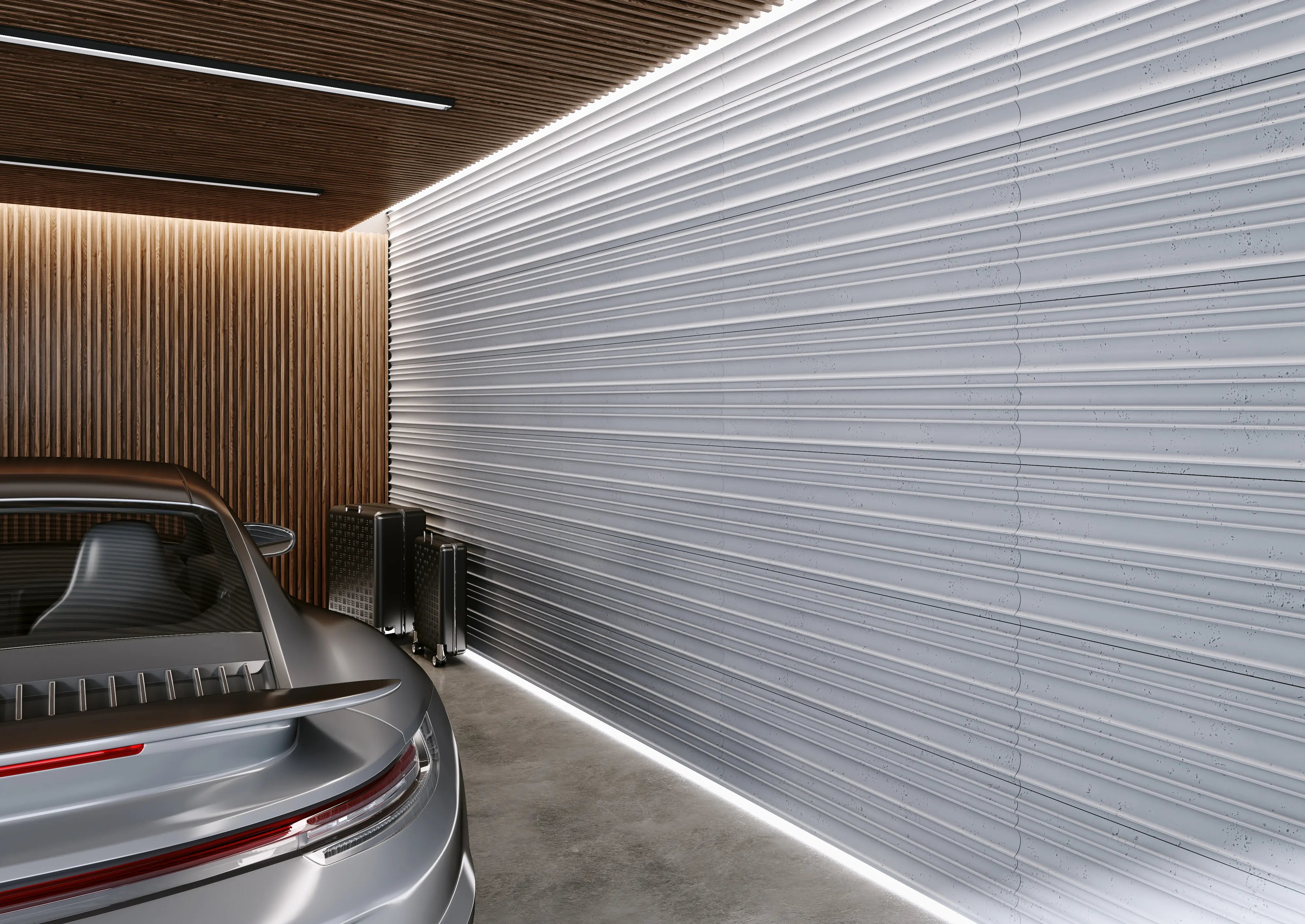 3D Concrete Wall Panel STRIPES in modern garage interior DecorMania.eu