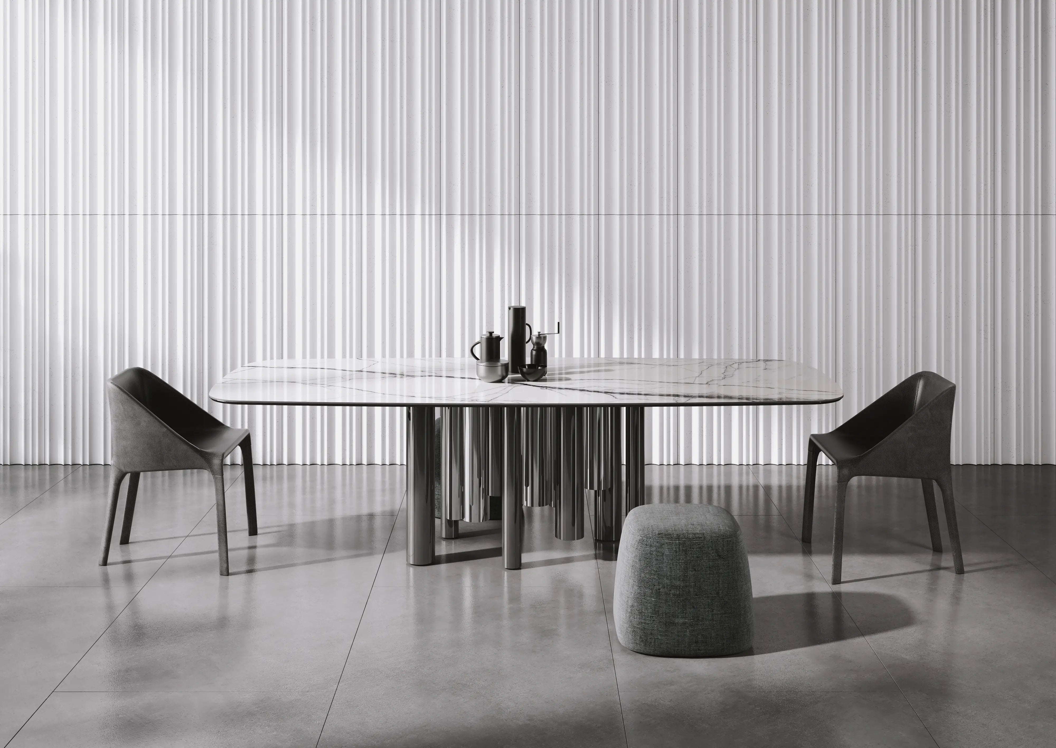 3D Concrete Wall Panel STRIPES in modern dining room interior DecorMania.eu