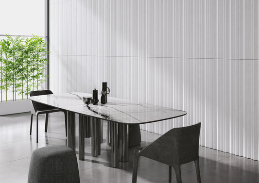 3D Concrete Wall Panel STRIPES in modern dining room interior DecorMania.eu