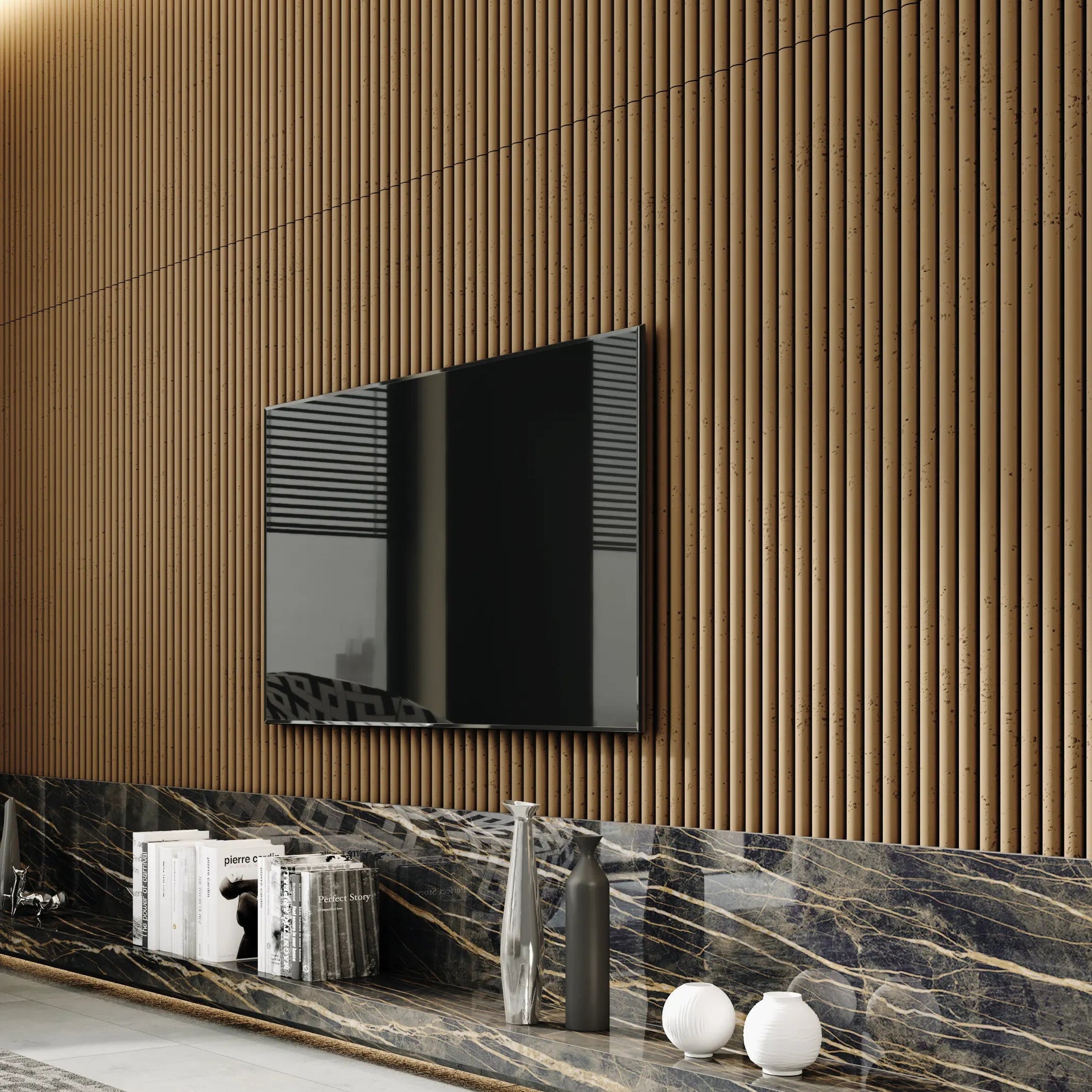 3D Concrete Wall Panel in cozy living room interior TUBES DecorMania.eu