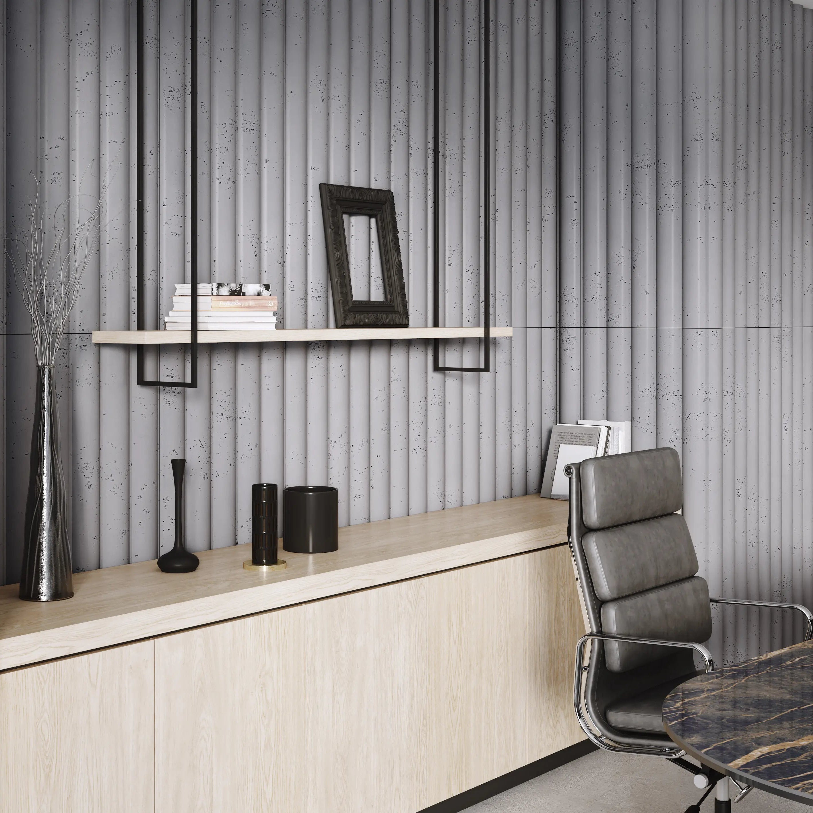 3D Concrete Wall Panel in modern office interior TUBES L DecorMania.eu