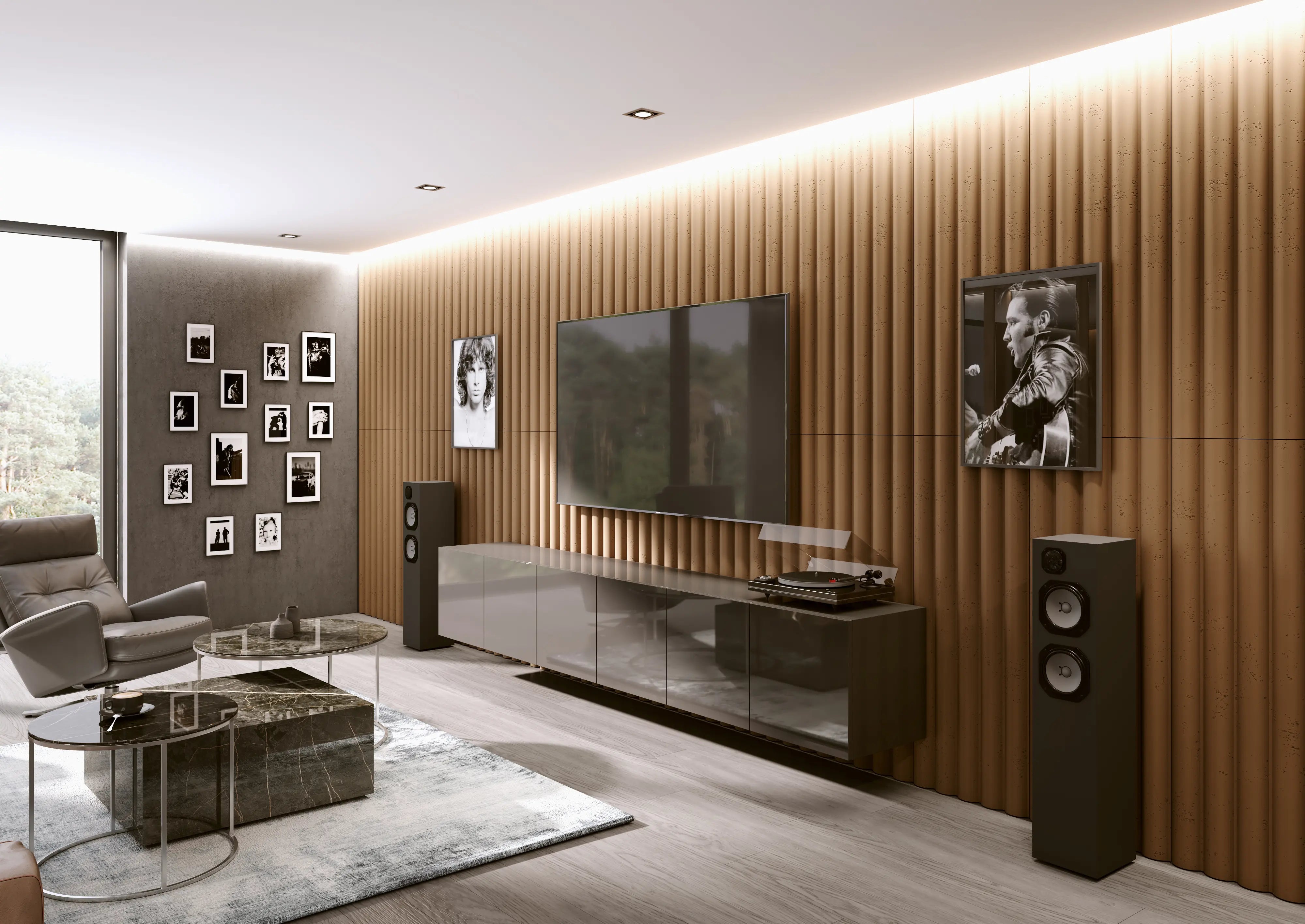 3D Concrete Wall Panel TUBES L in modern living room interior DecorMania.eu