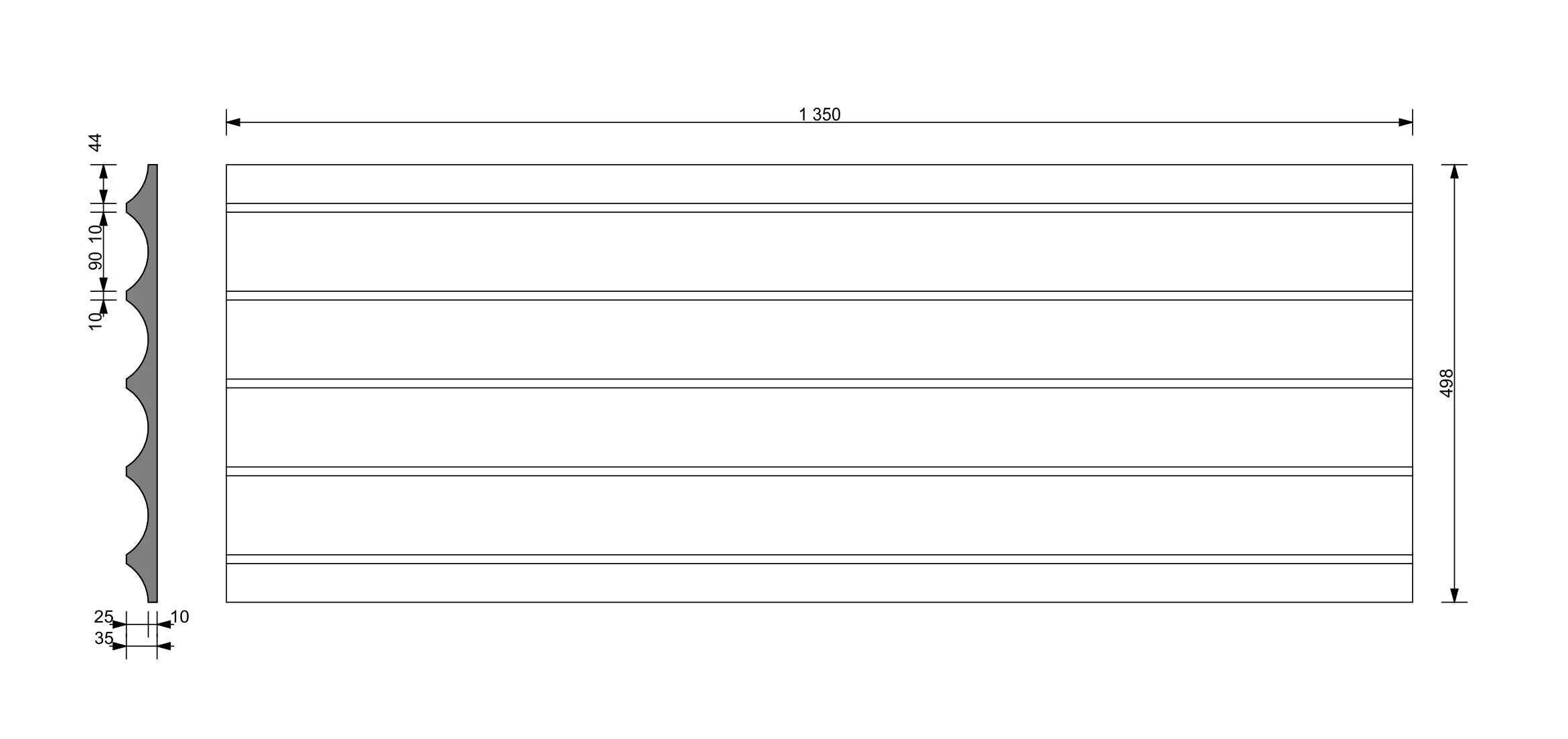 3D Concrete Wall Panels GROOVER with dimensions on white background Decormania eu