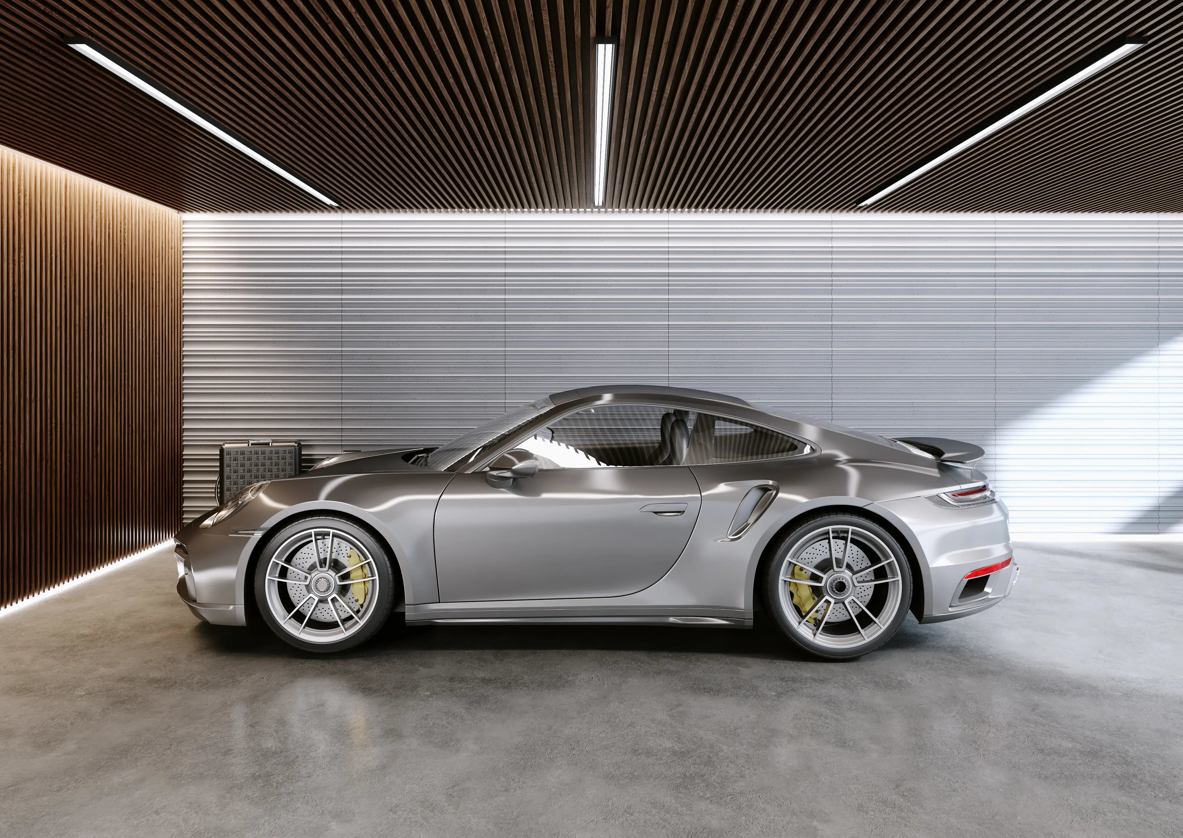 3D Concrete Wall Panels STRIPES in modern garage interior DecorMania eu